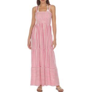 NWT Raviya Women's Tiered Striped Dress Cover-up - Pink